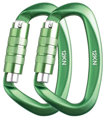 TRIWONDER 12 kN Moschettoni Portachiavi Moschettone con Chiusura a Vite inAlluminio Moschettoni per Borse Zaino Moschettone da Tenda Pesca Campeggio Escursioni (Verde - 2 pezzi)