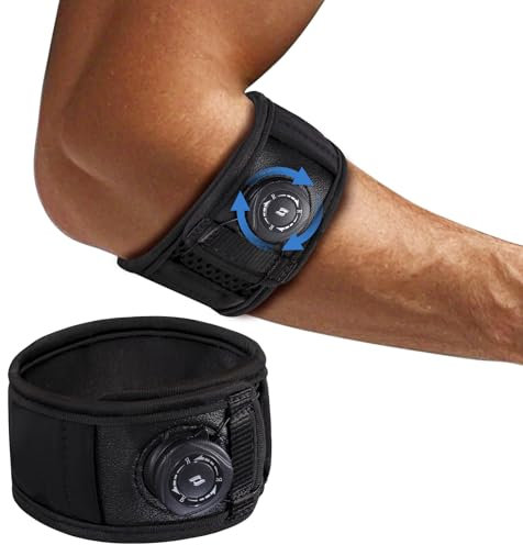 Origintek Tutore Epicondilite Gomito e Gomitiera per Epicondilite, Fascia Regolabile per Uomo e Donna, Supporto per Tennis Elbow e Tendinite (Nero, Taglia Unica Standard) 23-29 cm