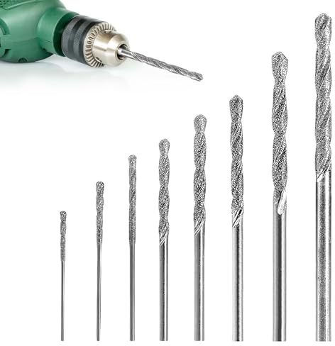 KLINNA Juego de 8 brocas de diamante y brocas para cristal, 0,8 hasta 3 mm con punta de diamante para vidrio, metal, conchas, jade, perlas y la fabricación de joyas finas