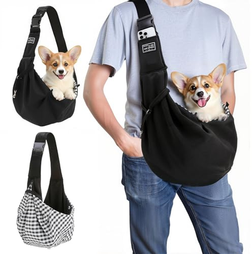 Halinuia Sac de Transport pour Chien Chat Jusqu’à 7.5 KG, Réglable Sac de Transport avec Corde de Sécurité pour Petit Animaux, Sac à Bandoulière pour L'extérieur, Les Voyages, Le Métro