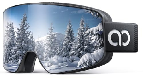Lamicall Ski Goggles, Skiing Goggles - 【HD Anti-fog Lens】 UV400 Protection Snow/Snowboard Goggles with Wide OTG Over Helmet Compatible, Anti-glare for Men & Women - Black Frame Sliver Lens