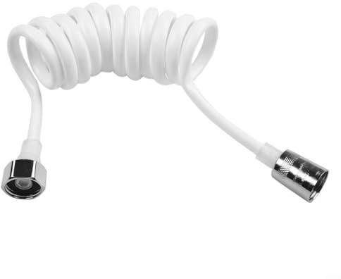 Tuyau de douche flexible pour salle de bain en polyuréthane - 1,5 m/2 m - Longueur totale - Anti-torsion - Auto-rétractable - Pour pommeau de douche et bidet - Blanc - 1,5 m