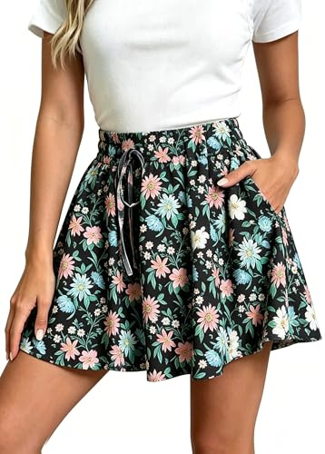 Vossmi Pantalones Cortos Holgados para Mujer Ligeros Fluido Corta Pantalones Cortos Cintura EláStica Mujer Playa Shorts Pantalon Corto Falda con Cordón