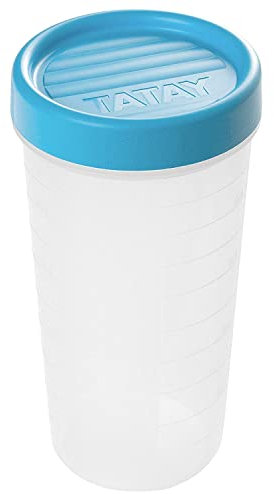 TATAY Frischhaltedose 0,6L Twist | Schraubdeckel | Vorratsdosen mit Deckel Luftdicht | Geeignet für Mikrowelle, Spülmaschine, Kühlschrank, Gefrierfach | Kunststoff BPA-frei | 8,5x8,5x16,5 cm, Blau