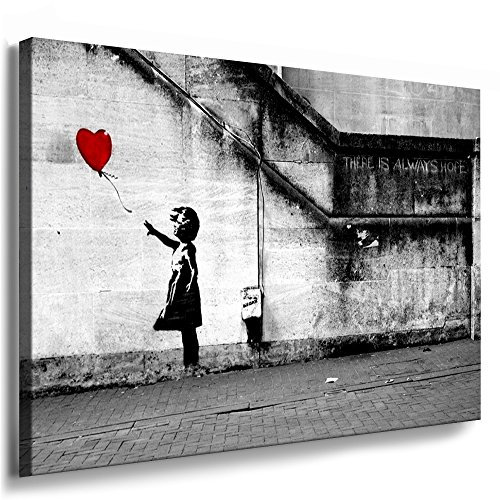 Fotoleinwand24 - Banksy Graffiti Art There is Always Hope / AA0134 / Bild auf Keilrahmen/Heimbüro , Grau / 120x80 cm