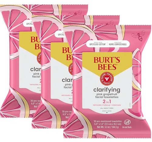 Burts Bees Facial Cleansing Towelettes, Pink Grapefruit, 30-Piece