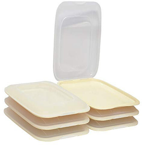 ENGELLAND - Hochwertige stapelbare Aufschnitt-Boxen, Frischhaltedose für Aufschnitt. Wurst Behälter. Perfekte Ordnung im Kühlschrank, 6 Stück Farbe Beige, Maße 25 x 17 x 3.3 cm