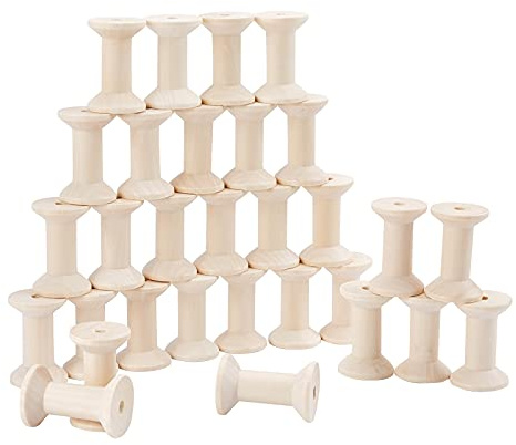 PandaHall 30 bobinas de tejido sin terminar Bobinas de hilo vacías, bobinas de madera para manualidades para hilo de bordar, cinta de pompones, manualidades y costura, 1.8 x 1.2 pulgadas