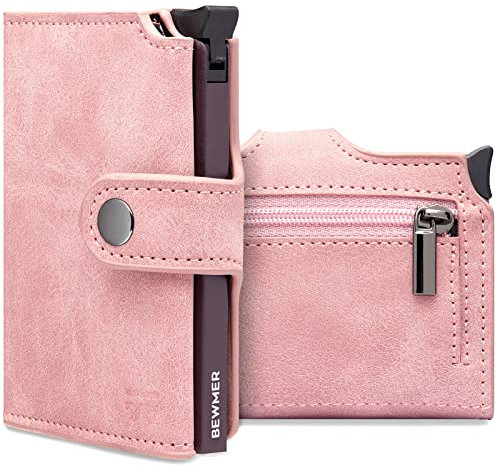 BEWMER v2 Portafoglio Uomo Slim In Similpelle Con Protezione RFID Anticlonazione – Porta Carte Di Credito Uomo E Donna Per 9 Tessere, Con Portamonete – Porta Tessere, Rosa Lilla