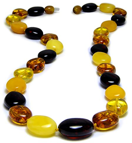 Laboratorio Italiano del Gioiello Collana in vera Ambra Baltica Naturale per Adulti Donna Pietre Tonde Piatte Color Cognac Limone Ciliegia Bianco venduta in Confezione Regalo (50cm 25gr)
