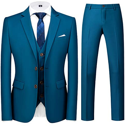 Allthemen Costume Homme Mariage 3 Pièces Slim Fit Smoking Costume Couleur Unie Deux Boutons Formel Veste Gilet et Pantalon Bleu Foncé M