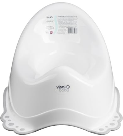 Vital Baby Perfectly Simple Potty, Everyday Basic Potty Trainer, Ergonomic Seat Design for Ultimate Comfort, Non-Slip Base, Lightweight & Portable, 18m+, Ideal for Potty Training, White/Grey