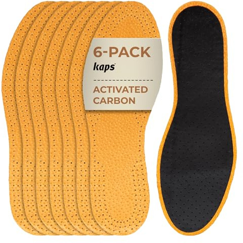 Set di 6 paia di Solette per Scarpe in Cuoio Naturale per Uomo e Donna con Sottostrato in Carbone Attivo, Inserti di Ricambio, Kaps Leather Carbon | Maschio | 44 EUR