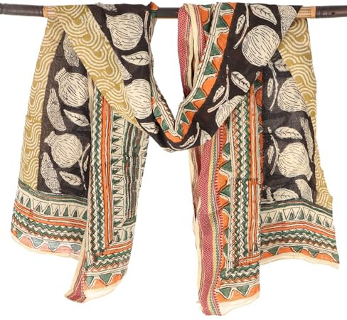 GURU SHOP Leichter Pareo, Sarong, Handbedrucktes Baumwolltuch, Lungi mit Webbordüre - Braun/rost, Herren/Damen, 190x120 cm