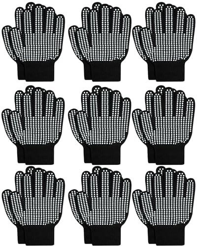 ONESING 9 Pairs Kids Knit Gloves - Grippy Stretchy Winter Gloves for Boys Girls - Bulk Mitten Children Gloves Perfect for Winter Play Black