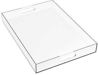 Plateau de Service Transparent - Plateau en Plastique Acrylique avec Poignées - Grand Plateau Rectangulaire - Petit Déjeuner, Thé/Café, Aliments, Boissons - 40x28x4,7cm (Transparent)