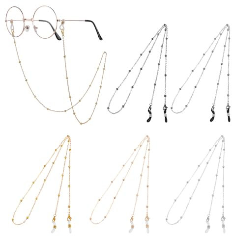 Mabor 5 Stück Brillenkette Damen Bunt Sonnenbrille Kette Gold Brillenband Dünn Brillenkette Silber Gold Rillenband Lanyard Brille Kette Modern Brillenbänder für Brille Brillen Band