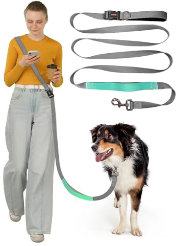 WANFIRE Hands Free Dog Lead, Multifunctional Crossbody Dog Lead, 1.5–2.7M Adjustable Waist Belt Leash for Small & Medium Dogs, Ideal for Walking, Running & Training (Grey Green, 2.7M)