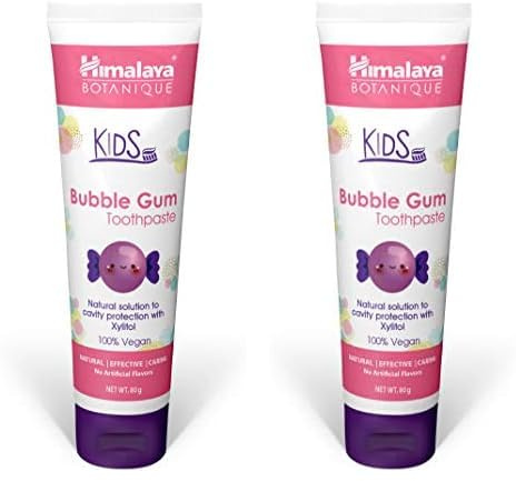 Himalaya Botanique Kids Toothpaste | Bubble Gum Flavor | Reduces Plaque and Makes Teeth Stronger | Increases Teeth-Gum Grip | Fluoride free, vegan & gluten free- 80g (Packung mit 2)