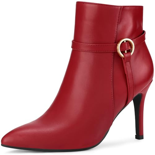 Perphy Buckle Stiletto Heel Ankle Booties for Women Red 5 UK/Label Size 7 US