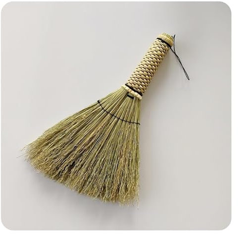 Hrlace Mini Rice Straw Broom Small Natural Broom with Nylon Thread Woven Hand Brush Broom Brush Sweeping Brush for Sweeping Dirt Dust 100% Handmade, 1 Piece Section 8, 26 cm