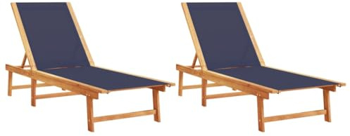 vidaXL Tumbonas 2 Unidades Madera Maciza de Acacia y textileno Azul, sofá Cama, Cama de salón, Tumbona de jardín, Tumbona, Tumbona de Exterior