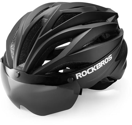 ROCKBROS Fahrradhelm Erwachsene mit Visier Magnetische Abnehmbarer, MTB Helm Atmungsaktiv Radhelm Rennradhelm Einstellbare für Damen und Herren, 58-62cm