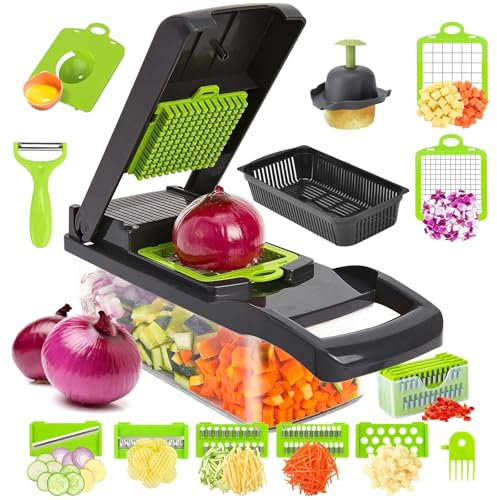 Vegetable Chopper w/Container, 16-in-1 Multifunctional Kitchen Mandoline Slicers and Vegetable Cutters, Cheese Grater, Dicing Machine, Kitchen Vegetable Fruit Cutter for Salad Veggie Onion Potato