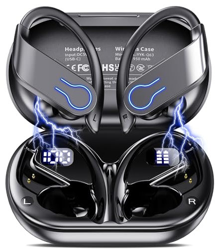 Mosyxe Auriculares Inalámbricos Deportivos 2024, Bluetooth 5.3 Con HiFi Estéreo, HD Micrófono, 120H de Autonomía, Pantalla LED, IPX7 Impermeable Para Sport/Running