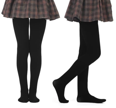 2 confezioni di collant termici per ragazze - 140 denari, opachi, 0,5 Tog, biancheria intima calda spessa e spazzolata, morbida, comoda - inverno, scuola, uso quotidiano - nero - 5-13 anni, Nero , 9