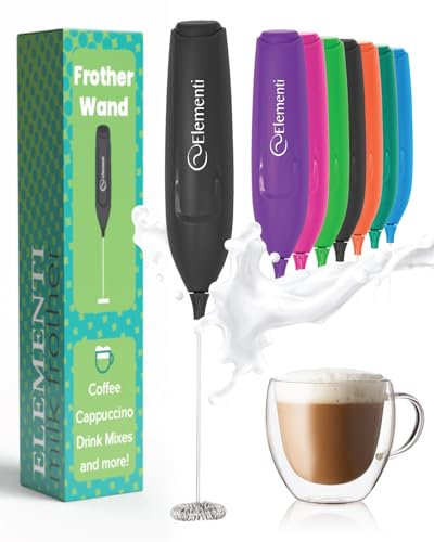 Elementi Powerful Frother Wand – Lightweight Milk Frother & Drink Mixer Handheld, Mini Whisk for Dreamy Lattes, Powerful Coffee Mixer Wand & Blender Stirrer - Make Creamy Cappuccinos at Home (Black)