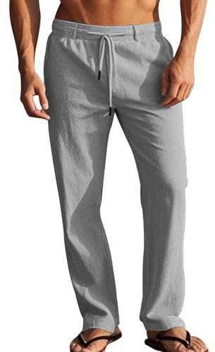 LAOARA Byxor Bomull Linne Herr Sommar Yoga Byxor Casual Lösa Byxor Med Elastisk Midja Herr M-2XL