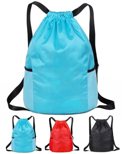 SoftcuteLee Drawstring Bag, Swim PE Bags Drawstring Gym Bag for Kids Adults, Waterproof Swimming Sports Bag for School Sports Swimming Gym Travel Unisex Gym Bag (Blue)
