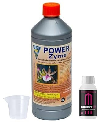 GROWMANIA HESI Power Zyme + Up Nutrients Boost Up Prov + Mätkopp | Flytande gödselmedel Blommor Växter och grödor | Stimulering Tillväxt