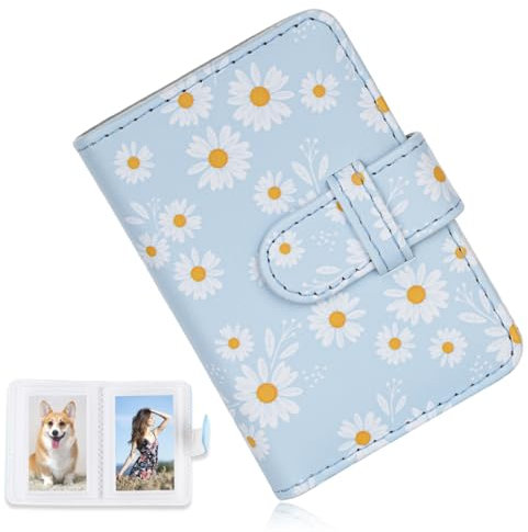 IKOPFLN 1 Blaues Mini Fotoalbum für 3 Zoll Filme - 28 Taschen kleine Alben für Fujifilm Mini Sofortbildkamera/Hi-Print Bilder, Fotokartenhalter Binder, fotoalbum klein, Blaues Gänseblümchen