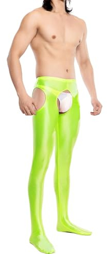 YUDATPG Men's Seamless Cutout Tights Leggings Activewear Glossy Pantyhose Suspender Stockings Hollow Out Hole Long Trousers (UK, Alpha, L, Regular, Regular, Green)