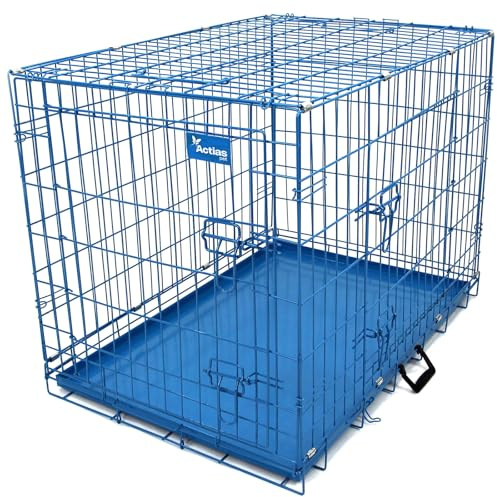 Actiaspet - Foldable Metal Dog Cage with Removable Tray (Blue, 36 Inch)