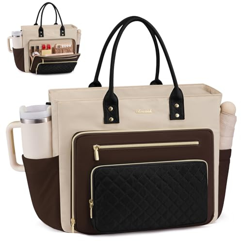 LOVEVOOK Laptop Tote Bag for Women With Large Cup Holder, Work Bags Teacher Nurse Bag, 15.6 Inch Professional Briefcase Business Travel Large Purses Handbag Gifts, Diaper Bag With Multi-Pockets