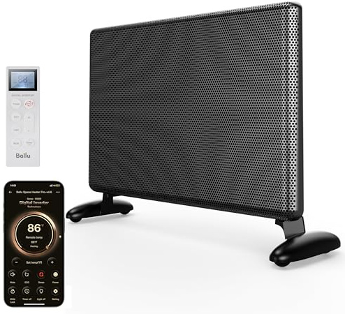 Ballu Mica Infrared Panel Space Heater for Large Room,Smart Quiet Heater with Programmable Thermostat,WiFi App Control,Inverter Energy Efficient for Indoor Use,Compatible with Alexa,Black