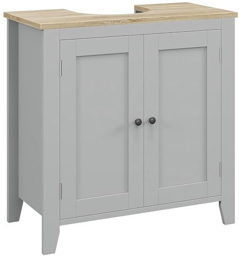 kleankin Mueble bajo Lavabo Mueble de Baño con 2 Puertas y Estante Ajustable Armario de Baño para Lavabo con o sin Pedestal Estilo Moderno 60x30x60 cm Gris