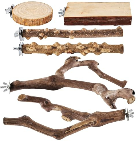 Percha para Aves | 6 Piezas de de Masticar de Madera Natural,Posaderos en Madera para Jaulas de Periquitos | para Guacamayo, Cacatúa, Agapornis, Pinzón Y Conuro, Enriquecimiento