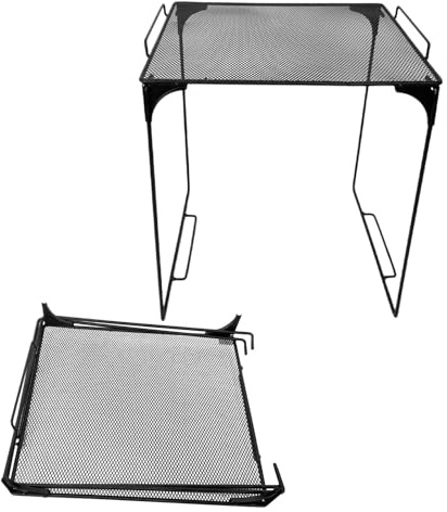 TOPBATHY Lot de 2 Étagères Pliables en Métal Grillagé Noir – Organisateur de Casier Empilable et Amovible pour Rangement sous Évier, la Cuisine et Bureau – Support Compact Multifonctionnel