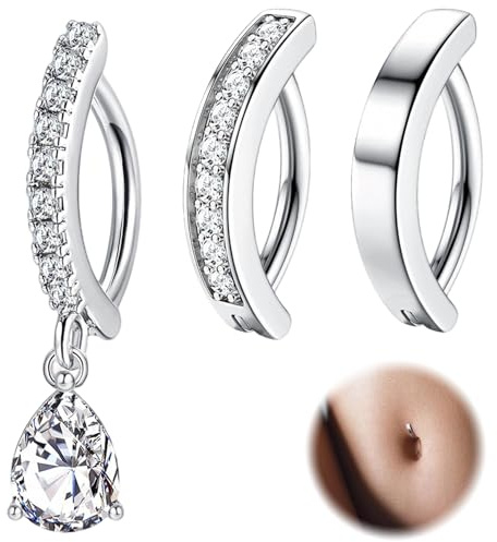 LIUYIDM piercing nombril acier chirurgical 3 Pièces piercing nombril anneau Acier 10 mm percing Fermoir incurvé Avec Stratèges pour femmes