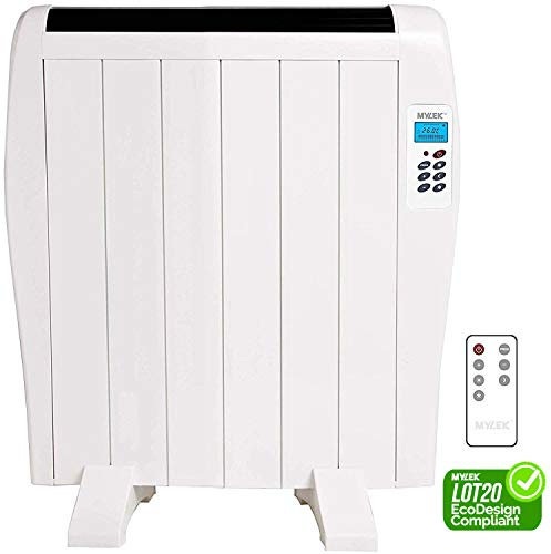MYLEK Premium Aluminium Electric Panel Heater with Timer, Thermostat & Remote Control - Wall Mounted/Freestanding Slim White Panel Heater (900W)