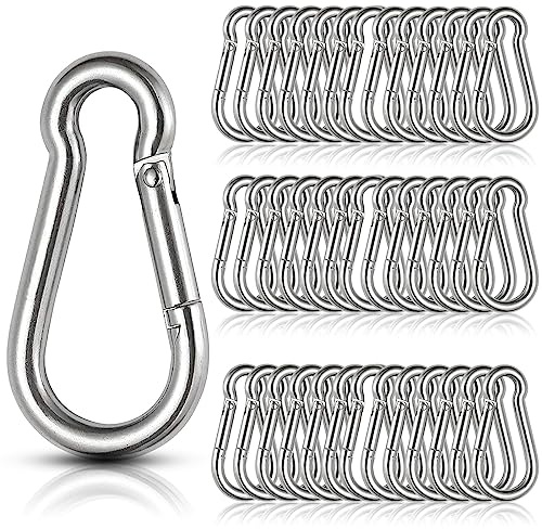 60Pcs Stainless Steel Carabiner Clip Spring-Snap Hook 1/4 in, M6 x 2 3/8 Inch Small Heavy Duty Carabiner Clips for Hammock, Punching Bag, Swing, Gym