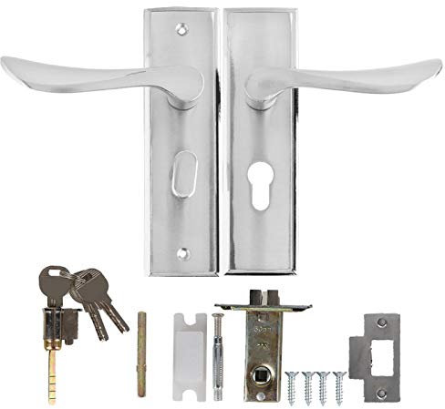 Juego de Manillas con Placa Larga,Juegos de Cerraduras Mecánicas Cerradura de Embutir de Aluminio Sólido para Baño de Dormitorio Interior de 3,5-4,5 cm con Accesorios de Instalación