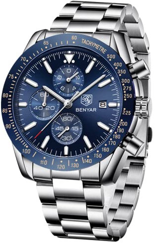 BENYAR herrenuhren Chronograph Analogue Quartz Armbanduhr für männer Lederband Herren Fashion Business Sport Design 30M wasserdicht Elegantes Geschenk für männer