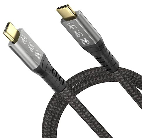 CableDeconn Thunderbolt 4 Cable USB C 8K M/M USB-C Compatible with TB 3 5K/4K 60Hz Video 40Gbps Data Transmissions Rate 20V 5A 100W Power Delivery 3in1 USB-C Cable for Monitors External SSD eGPU 1.8m