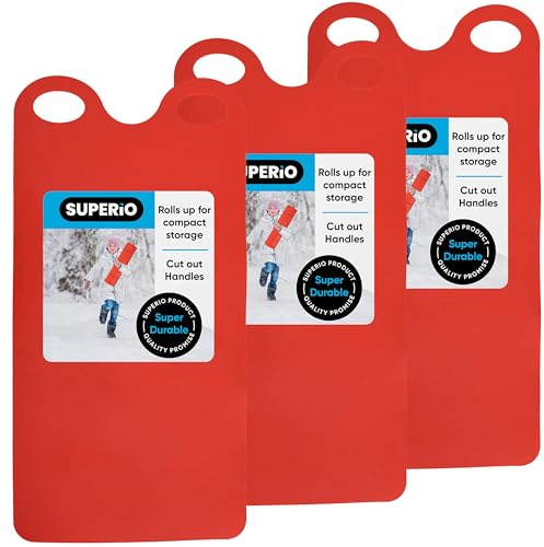 Superio Snow Slider Mat, Flexible Snow Sled Flying Carpet, Roll up Sleds for Kids 36 Lightweight Portable Plastic Snowboard Sled-3 Pack… (Red)