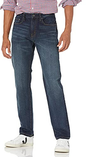 Amazon Essentials Jean Stretch Coupe décontractée (Grandes Tailles Disponibles) - Couleurs abandonnées Homme, Délavé Foncé, 46W / 32L